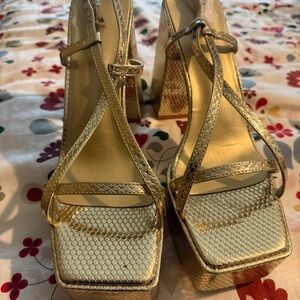 Elegant Gold Strappy Platform Heels